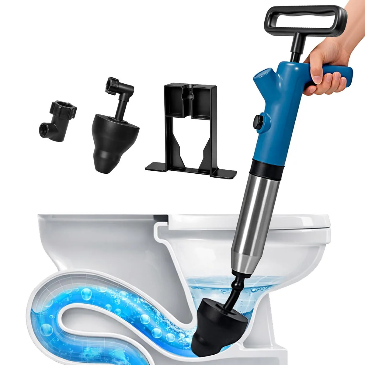  High Pressure Toilet Plunger &amp; Drain Auger with Real-Time Gauge — product photo