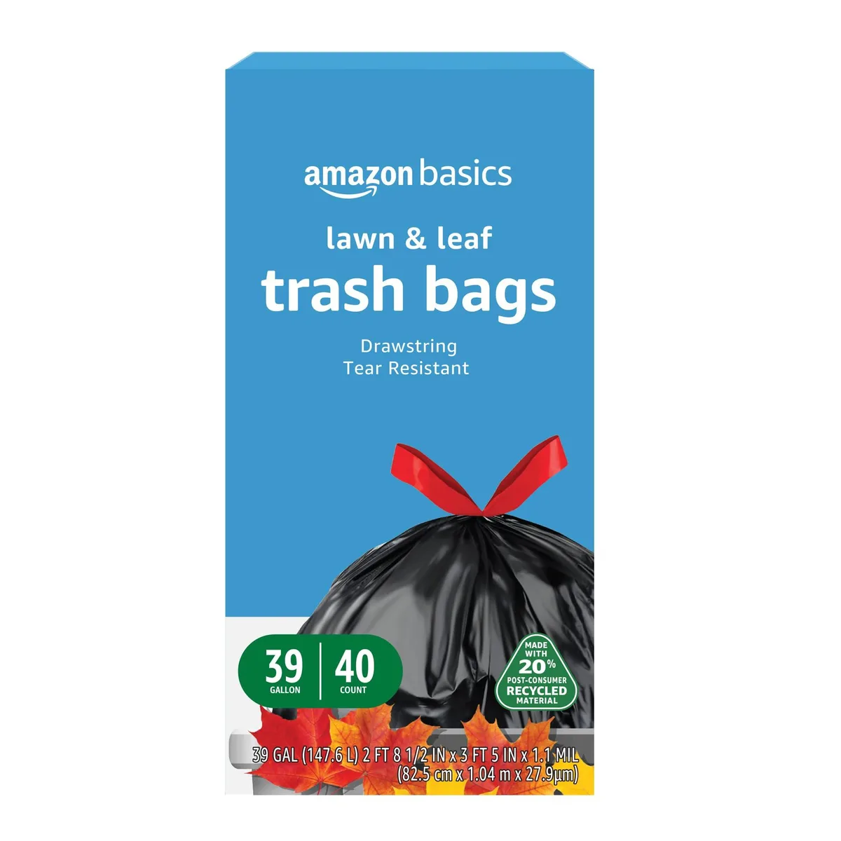 Black 39-gallon lawn and leaf drawstring trash bags, 40-count pack