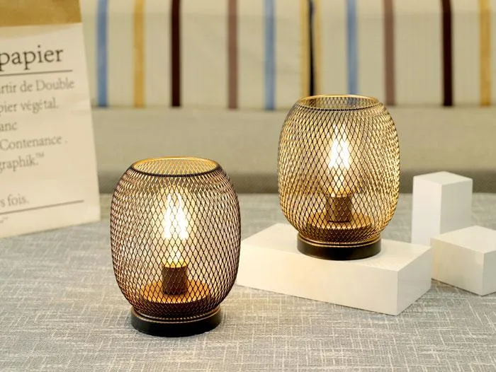 JHY DESIGN JHY DESIGN Set of 2 Metal Cage Lantern Desk Lamp Round Shape — product photo