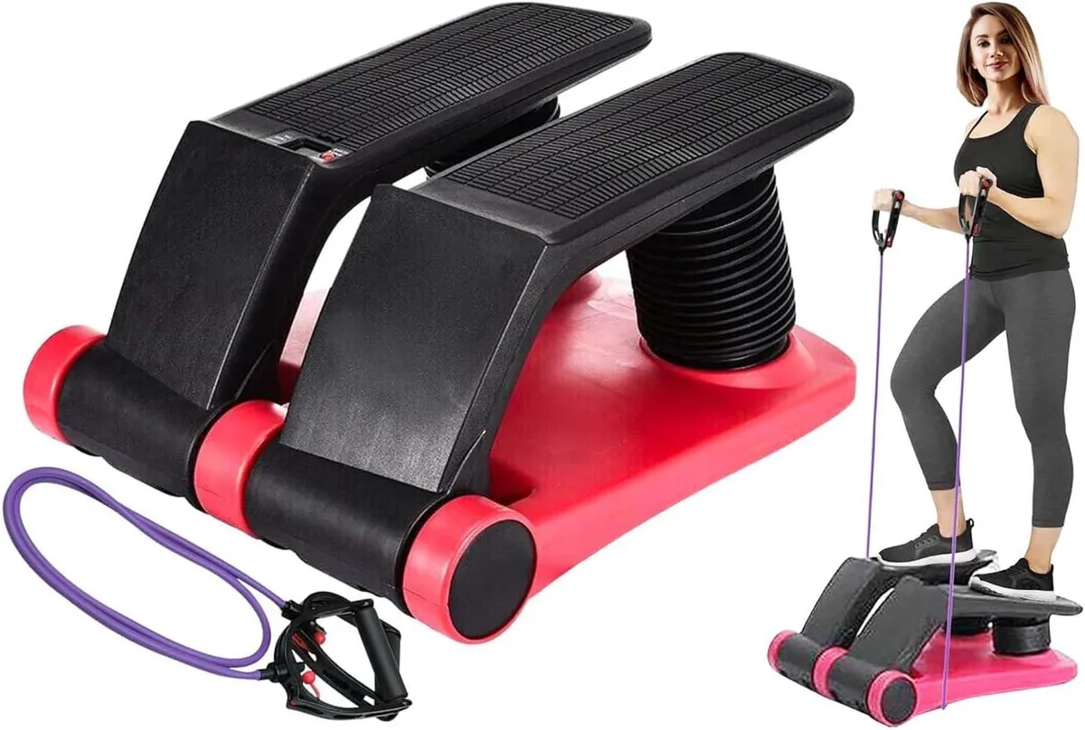 Compact air-resistance stepper with twin cylinders, wide pedals and LCD display