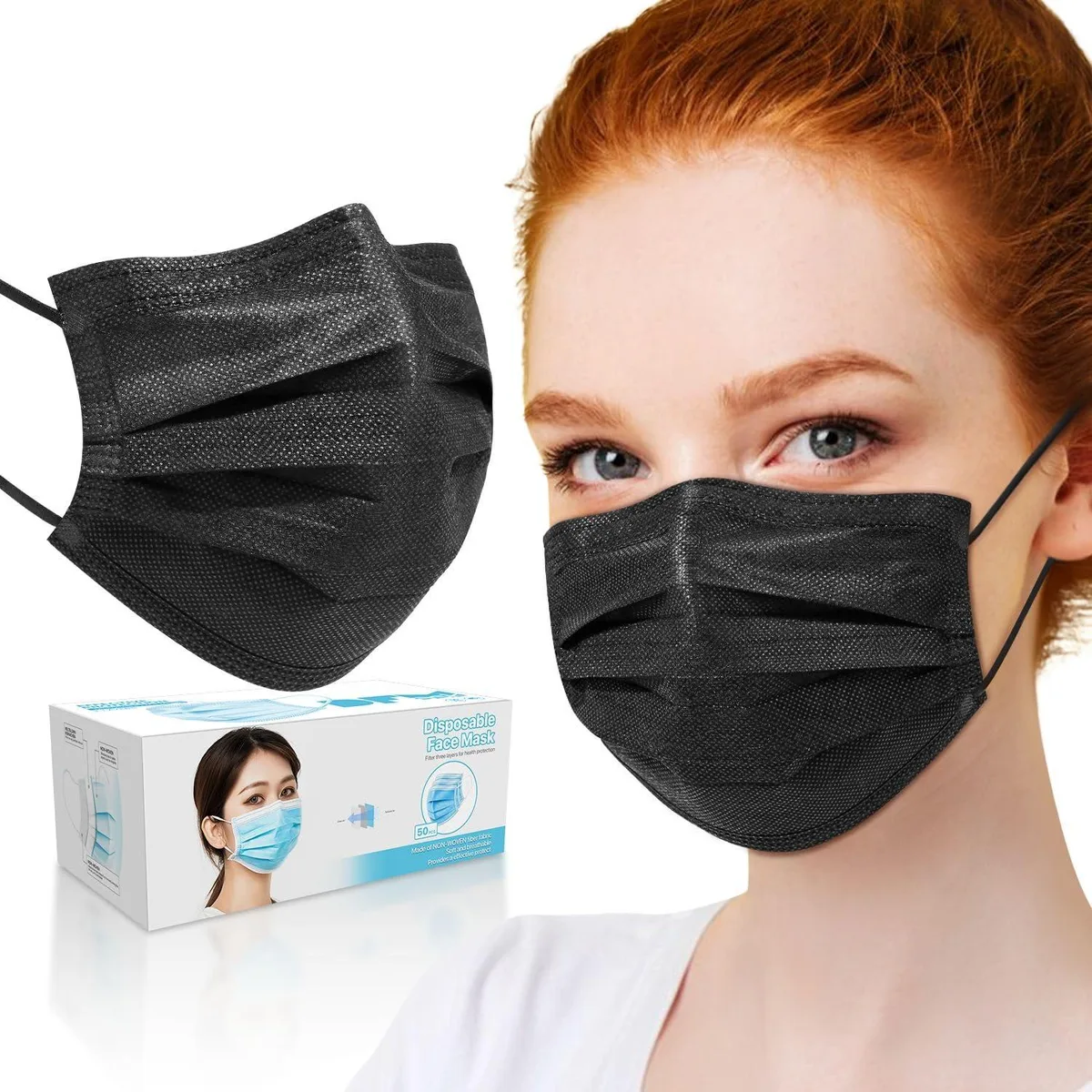 PM PERFORMOTOR Fsm50 Disposable Face Masks 3-Ply Black 50 Pack — product photo