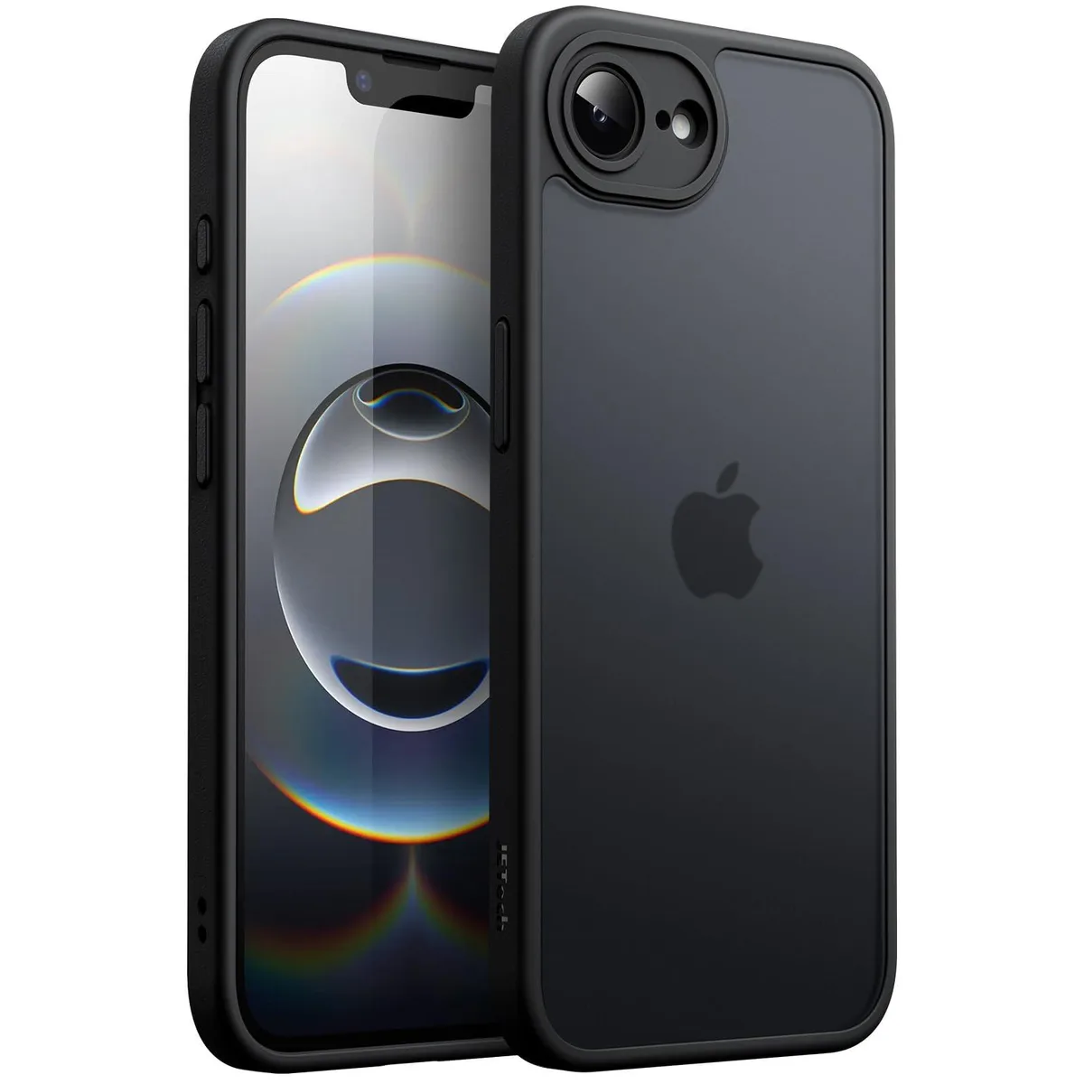 Black matte phone case with translucent back and flexible frame