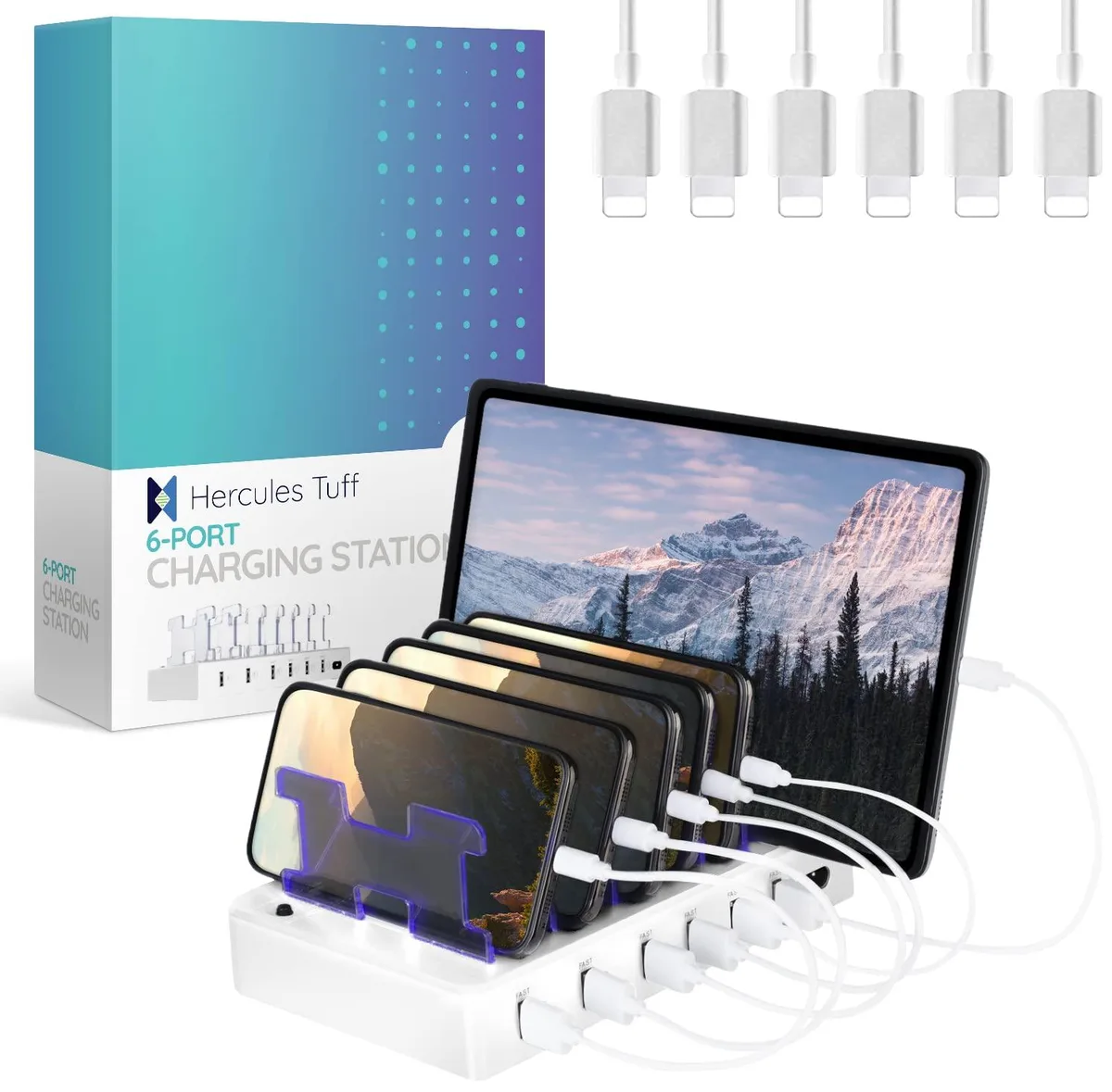  Hercules Tuff HT-CS-6 6-Port USB Charger White 50W — product photo