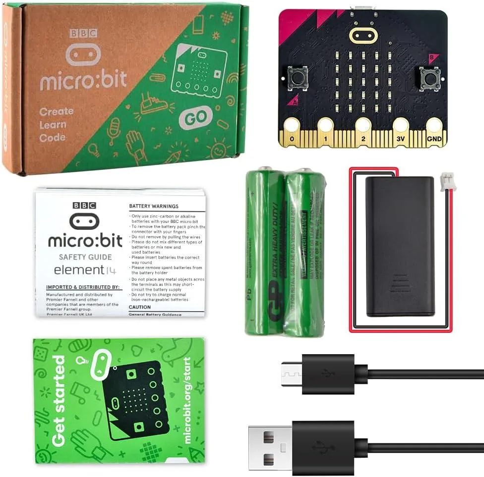 Micro:bit V2.2 board with USB cable battery holder and batteries