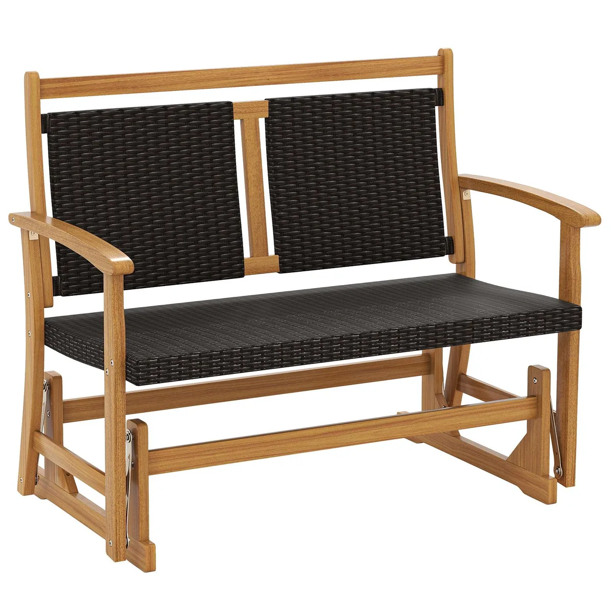 SlickBlue SlickBlue Patio Rattan Glider Bench 2-Person Acacia Wood Frame Wicker Back Brown — product photo