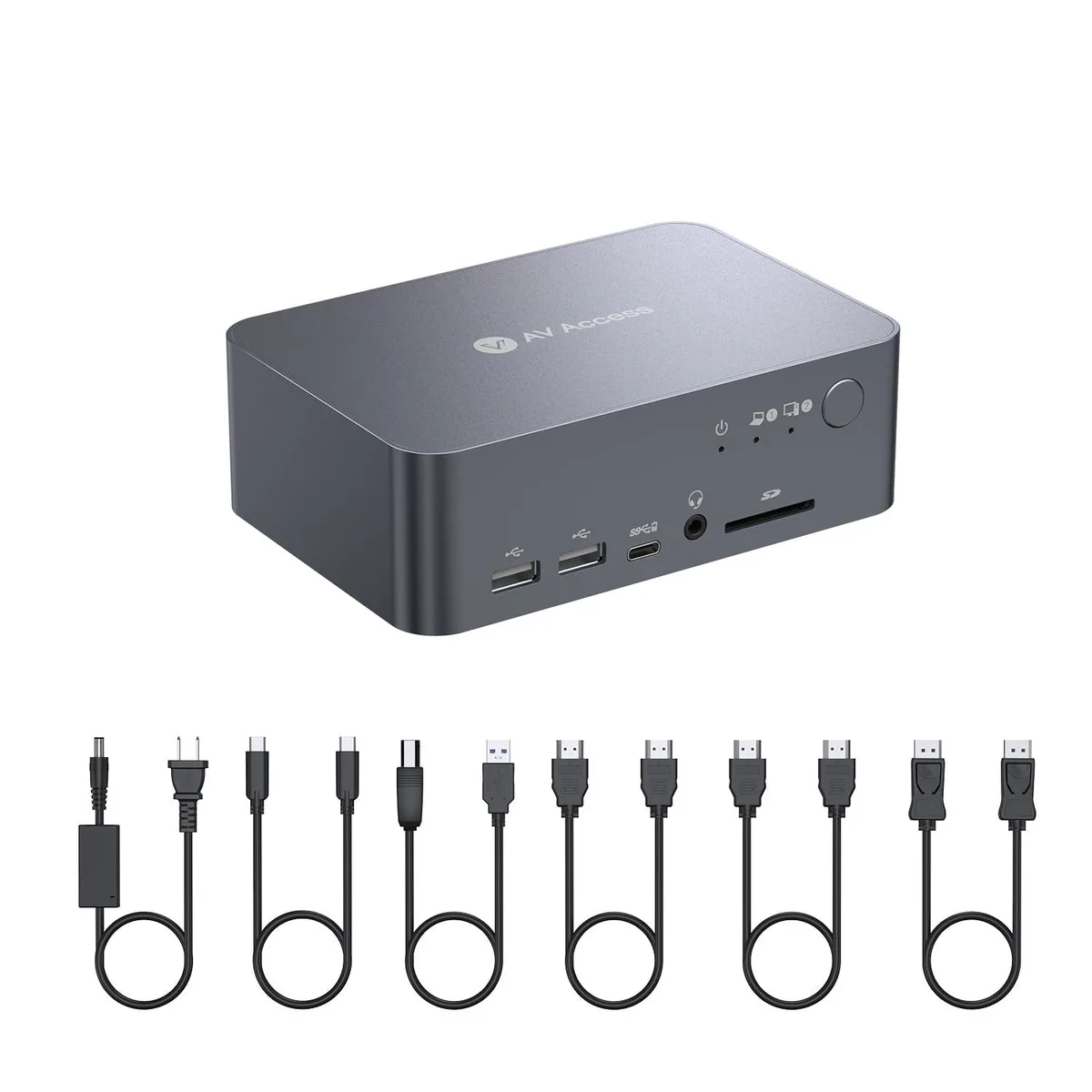 WUQ WUQ 12-in-1 Dual Monitor KVM Switch USB-C 60W Aluminum — product photo