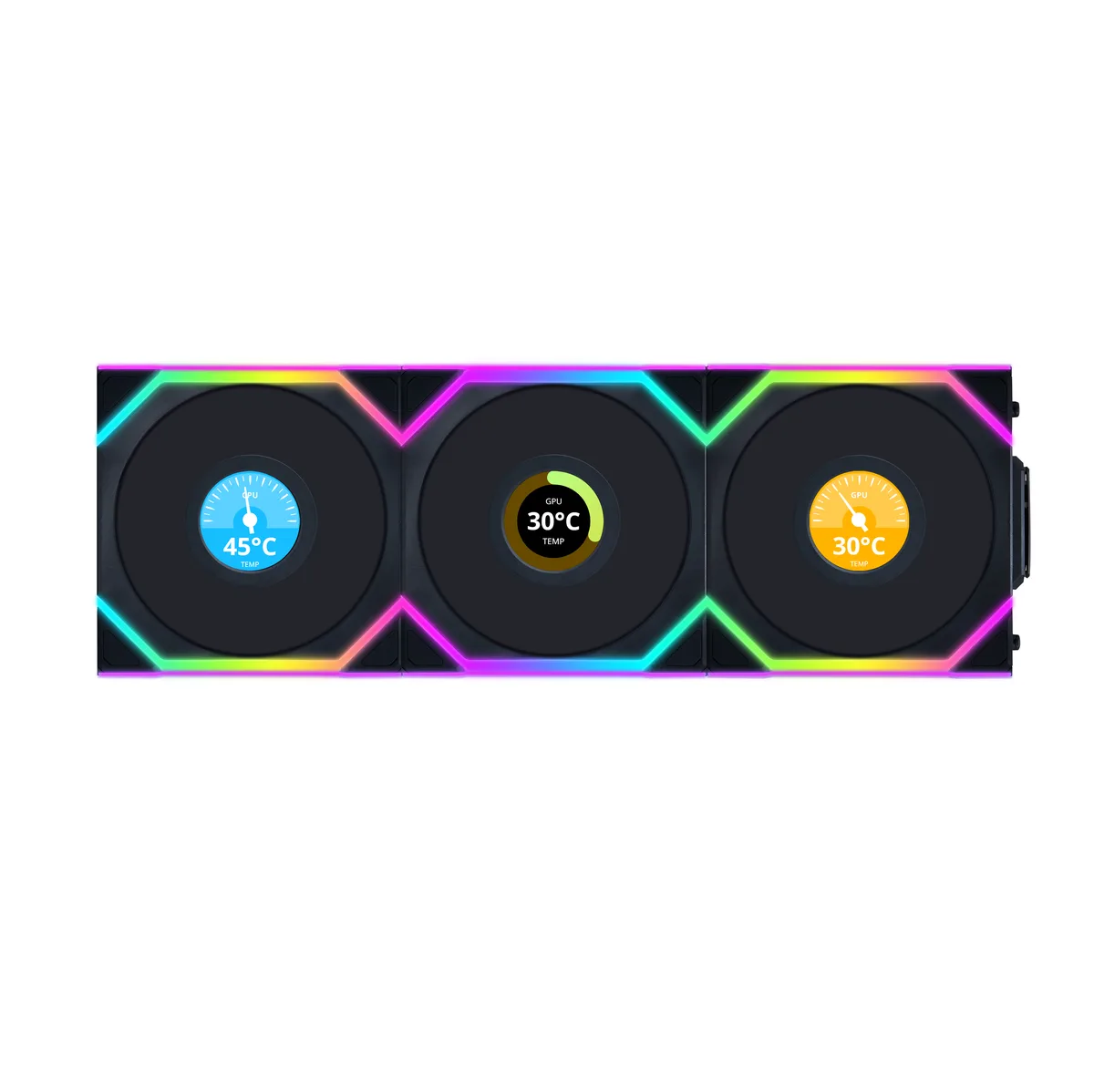 Lian Li Lian Li UNI Fan SL LCD Wireless Reverse Blade 120mm ARGB Case Fan Triple Pack Black 1.6" 2.4 GHz — product photo