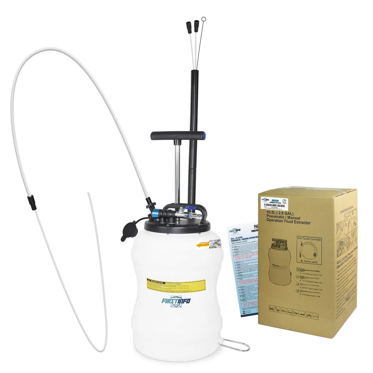 Firstinfo Tools Co., Ltd. Firstinfo Tools Co., Ltd. 10.5L Manual/Pneumatic Oil Extractor with Extra Storage Tube &amp; 3.5 x 4.5mm Tube — product photo