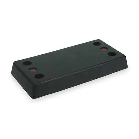 Rectangular black rubber dock bumper, 12 by 3 by 24 inches, four bolt holes