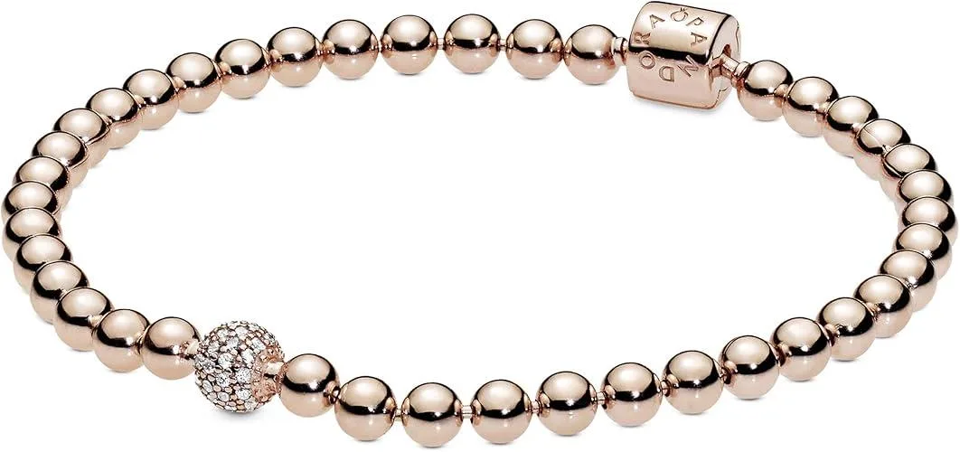 PANDORA PANDORA 14k Rose Gold-Plated Beads &amp; Pave Bracelet — product photo