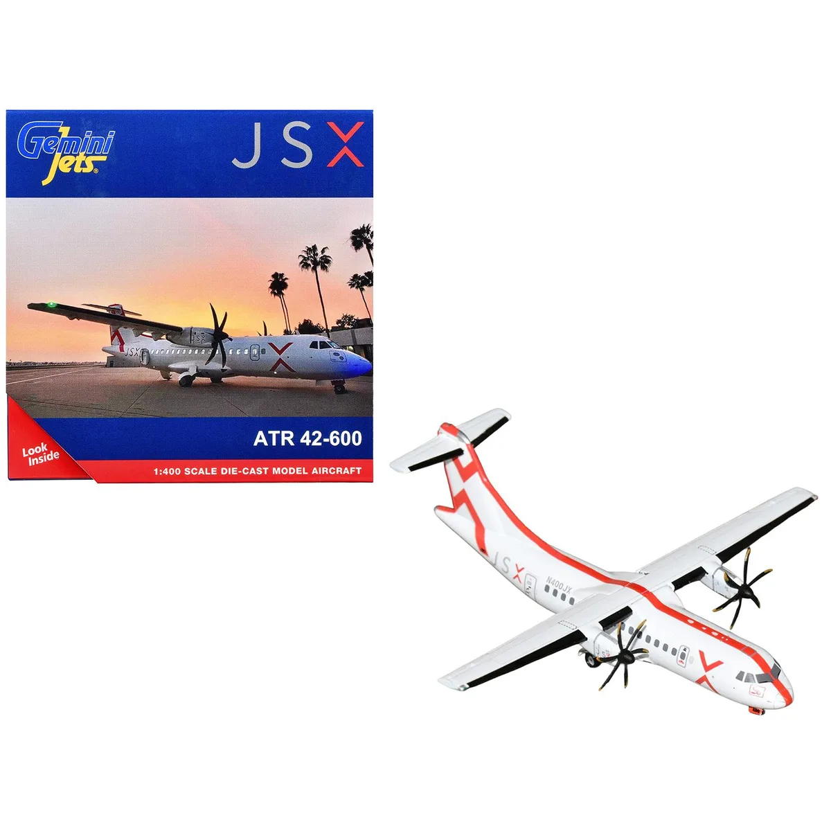 GeminiJets GeminiJets ATR 42-600 JSX N400JX White Red Stripes 1/400 Diecast Airplane — product photo