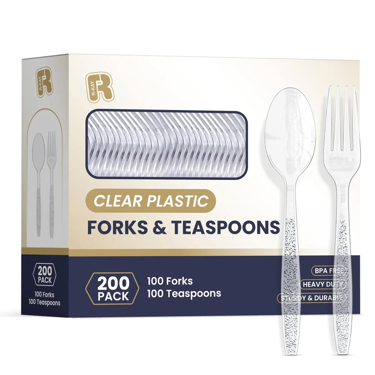 Black plastic disposable cutlery set, 200 pieces, heavy-duty forks and spoons