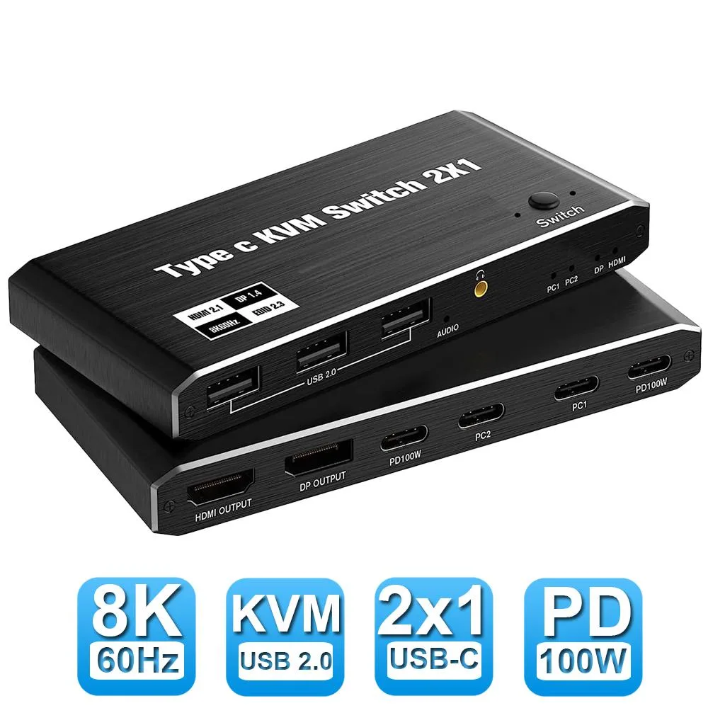 Jansicotek Jansicotek OZK7 2-Port USB-C KVM Switch 8K@60Hz 4K@120Hz HDMI 2.1 DP/HDMI Output 100W PD — product photo