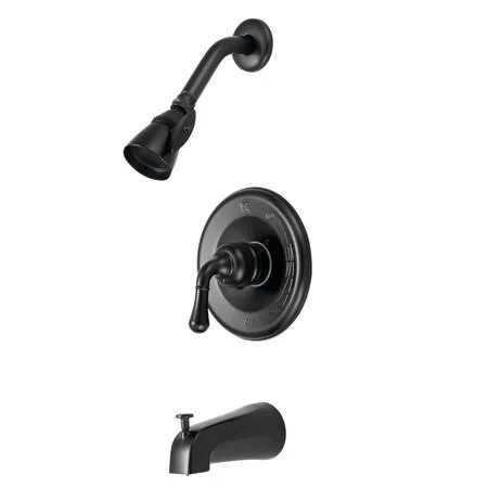 Matte black wall mounted tub shower faucet with metal lever handle