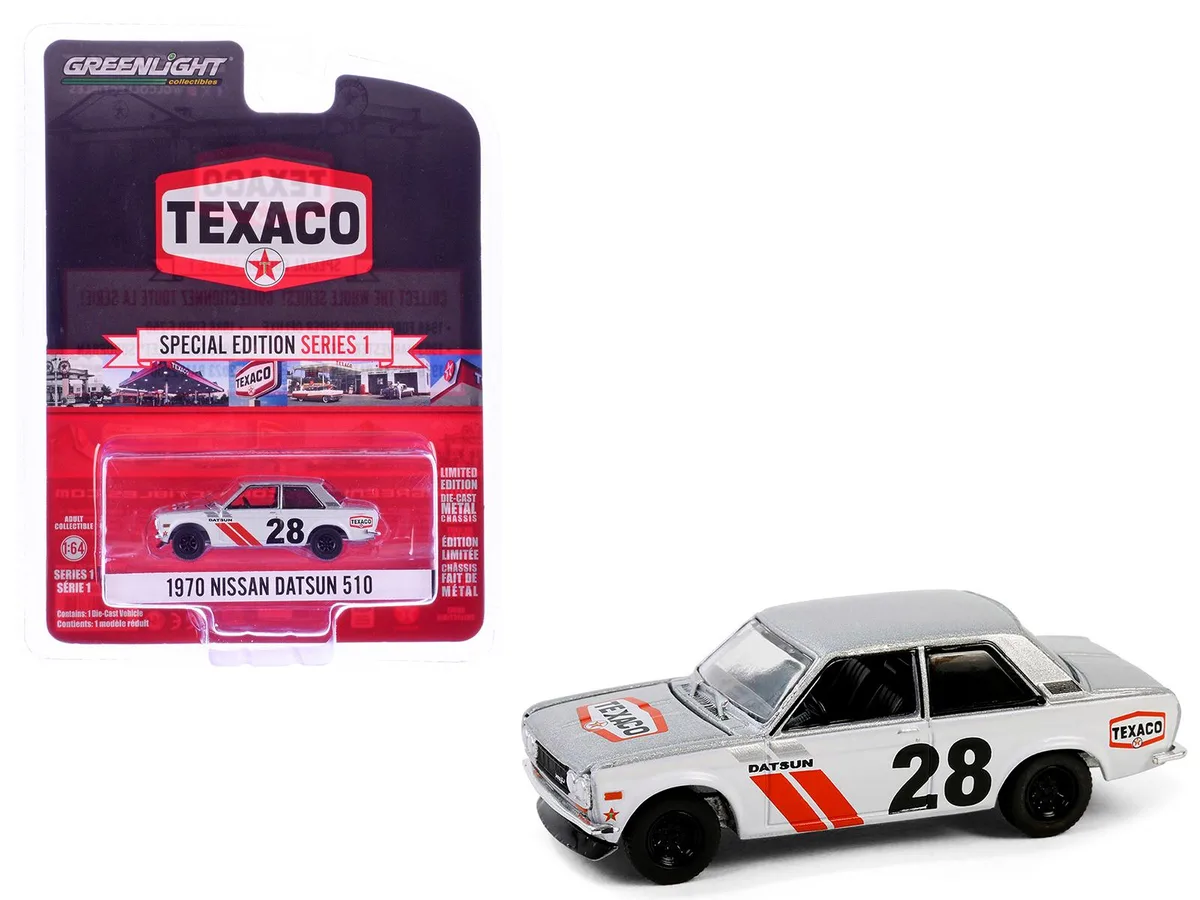 GREENLIGHT GREENLIGHT 1970 Nissan Datsun 510 #28 Texaco Special Edition 1/64 Die Cast Car — product photo