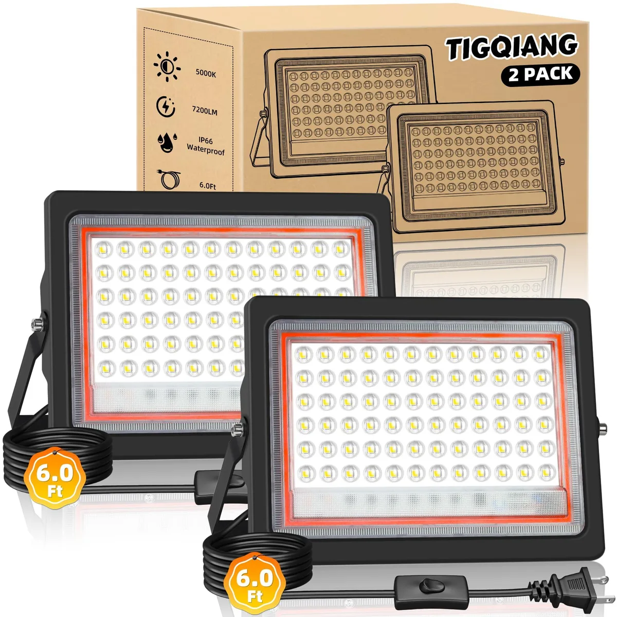  TigQiang TQ-FL-60W-TJ-2P-DW 60W 7200LM 5000K flood 2 pack — product photo
