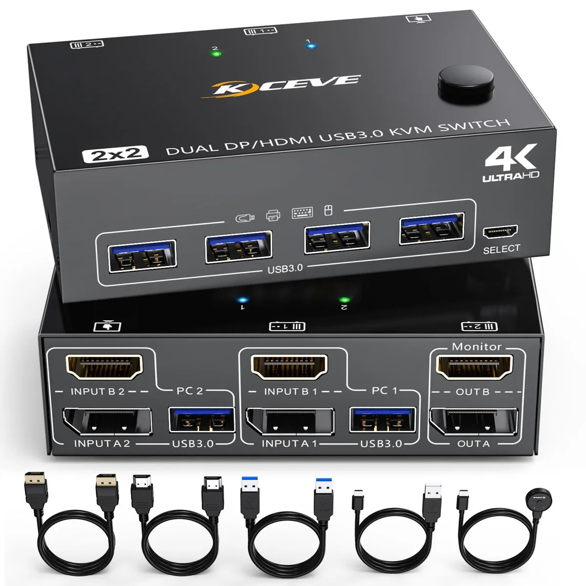 Vszerda Vszerda KC-KVM202DH-3.0 KVM Switch 2 Computer 2 Monitors 4K@60Hz — product photo