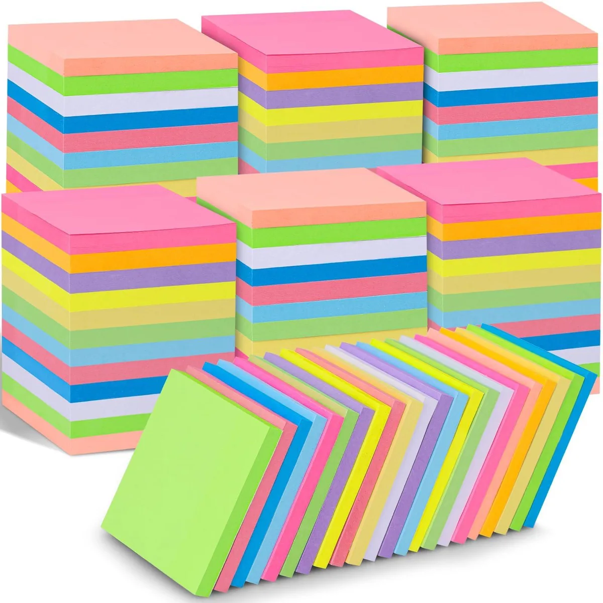 Stack of 60 square sticky-note pads in 12 bright colours, 3 by 3 inch sheets