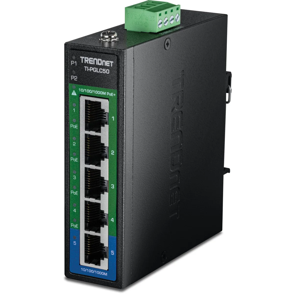 TRENDnet TRENDnet TI-PGLC50 5-Port Industrial Gigabit PoE+ DIN-Rail Switch 120W — product photo
