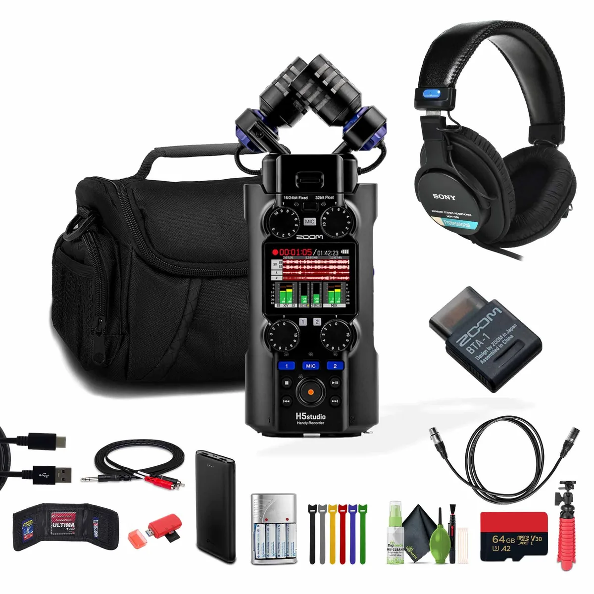 Zoom Zoom H5studio 4-Track Handy Recorder with Sony MDR-7506 Stereo Headphones — product photo