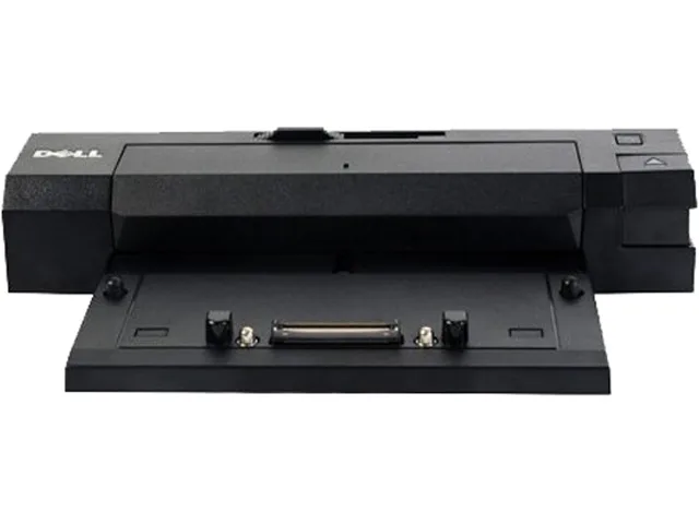 Rectangular black docking station with multiple ports and 210W adapter