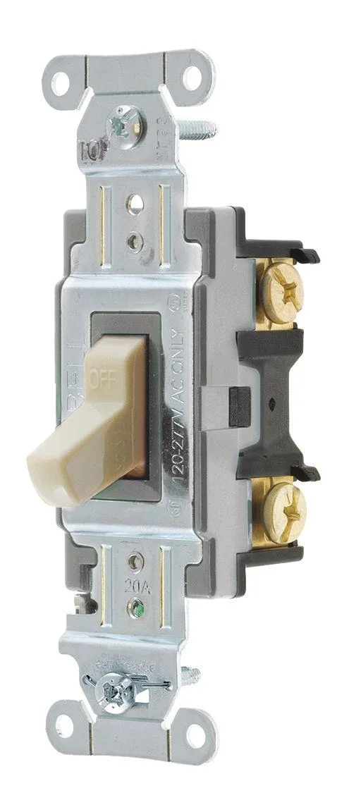 Ivory toggle wall switch, 20 A, 1.7 in height, 120/277 V AC