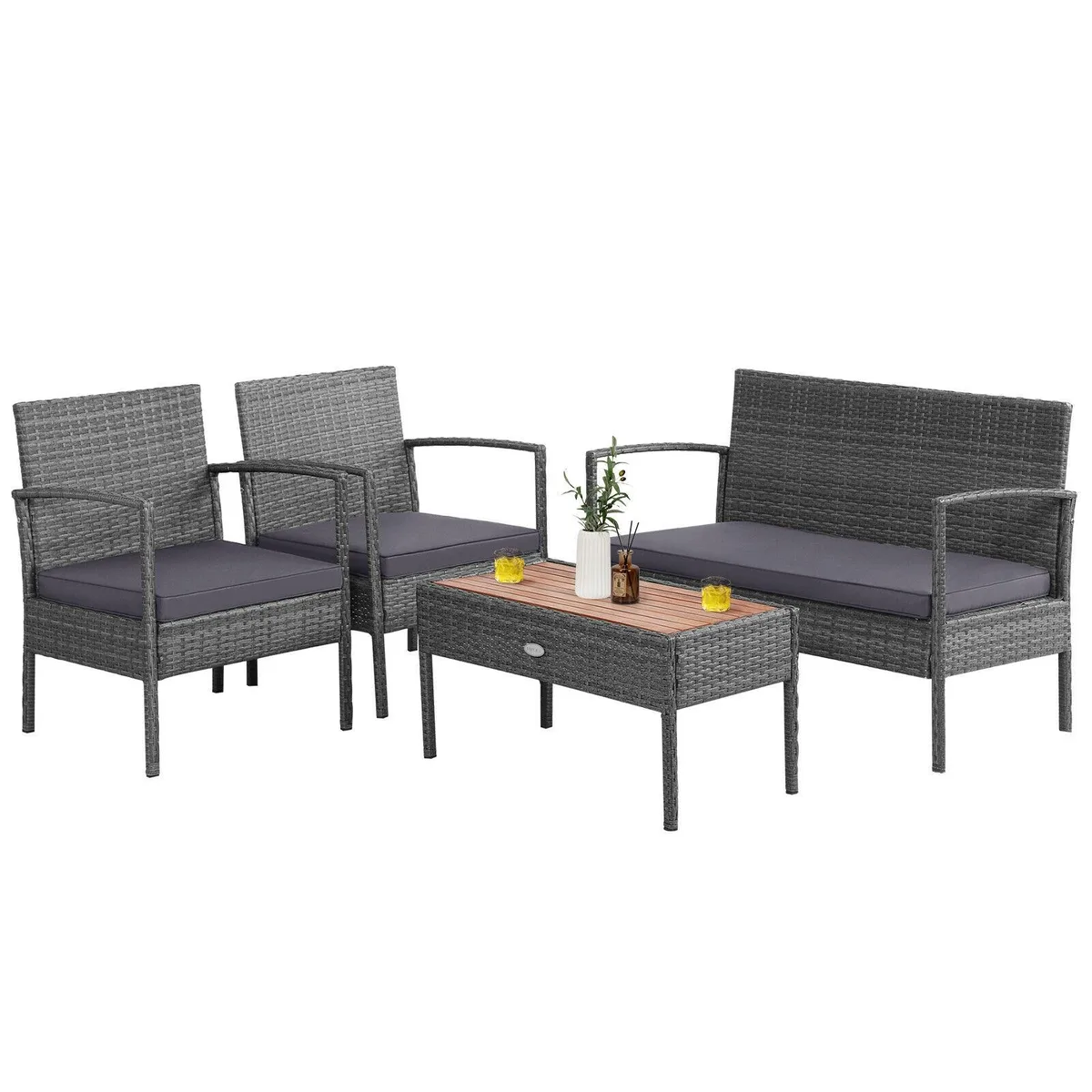 SlickBlue SlickBlue 4-Piece Rattan Patio Set Grey Acacia Tabletop — product photo