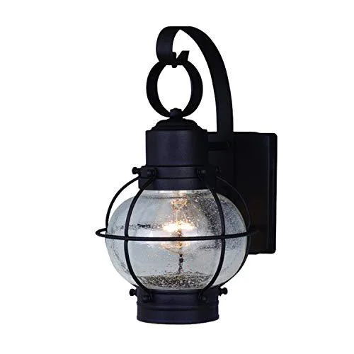 Black coastal outdoor wall lantern with clear glass panel