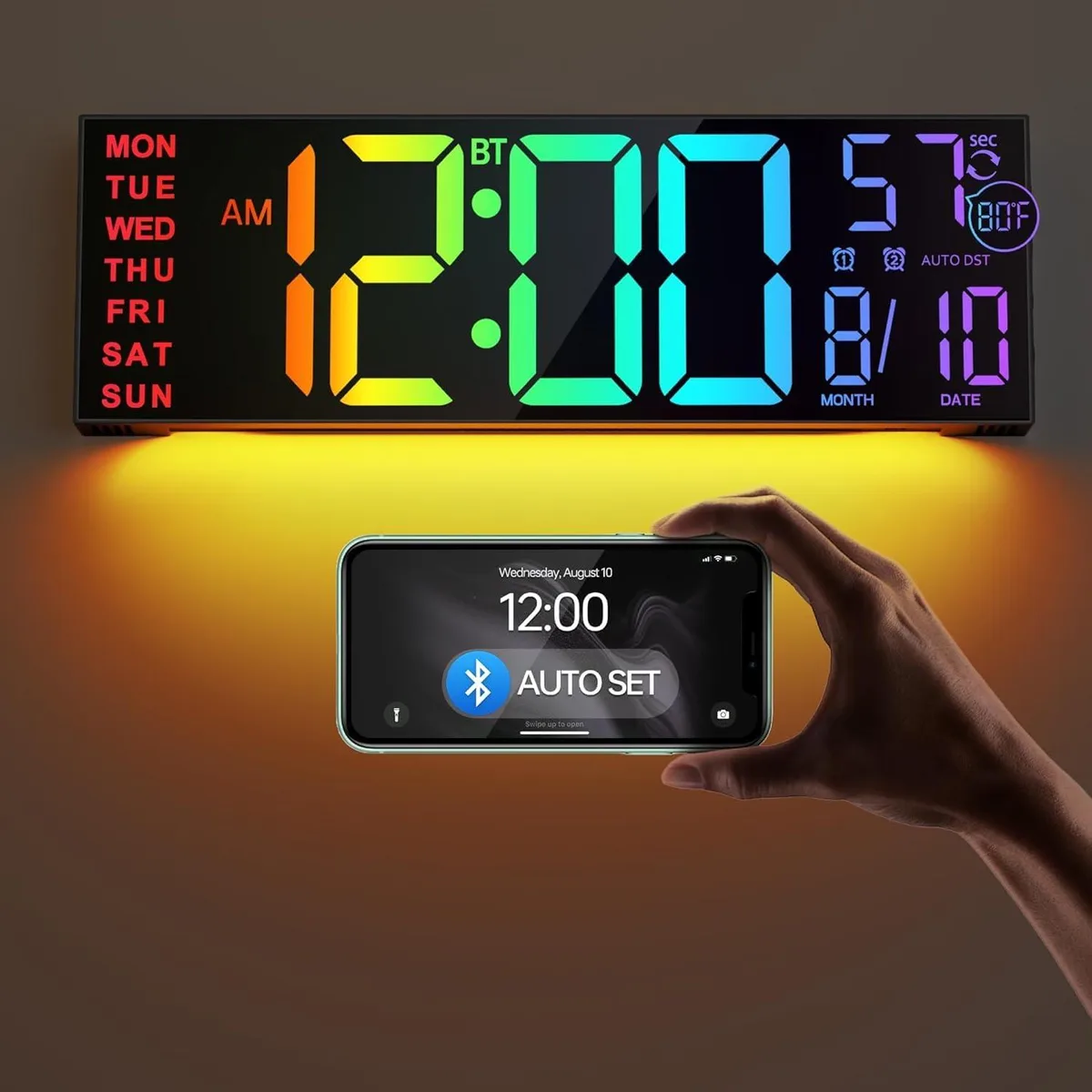 16.2 inch black rectangular digital wall clock with large LED display