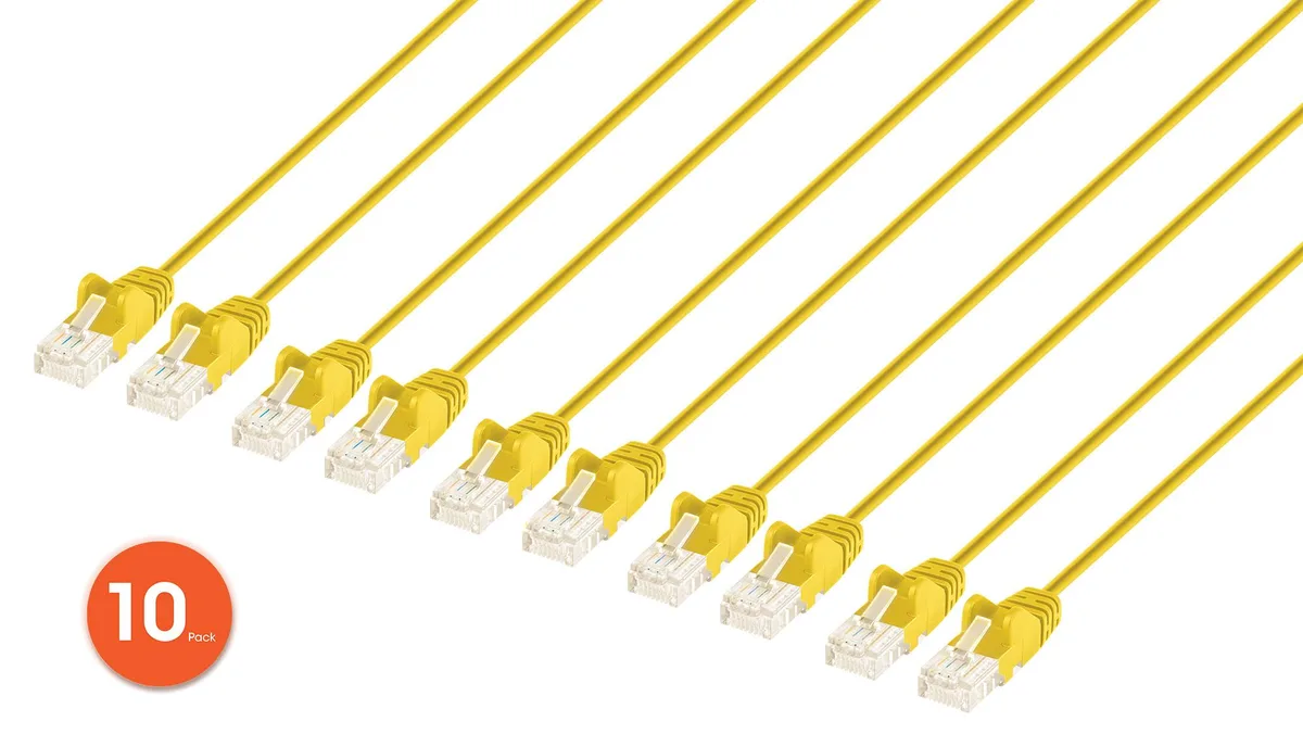Intellinet Network Solutions Intellinet Cat6 U/UTP Slim Network Patch Cable .5 ft Yellow 10-Pack 30 AWG Stranded — product photo