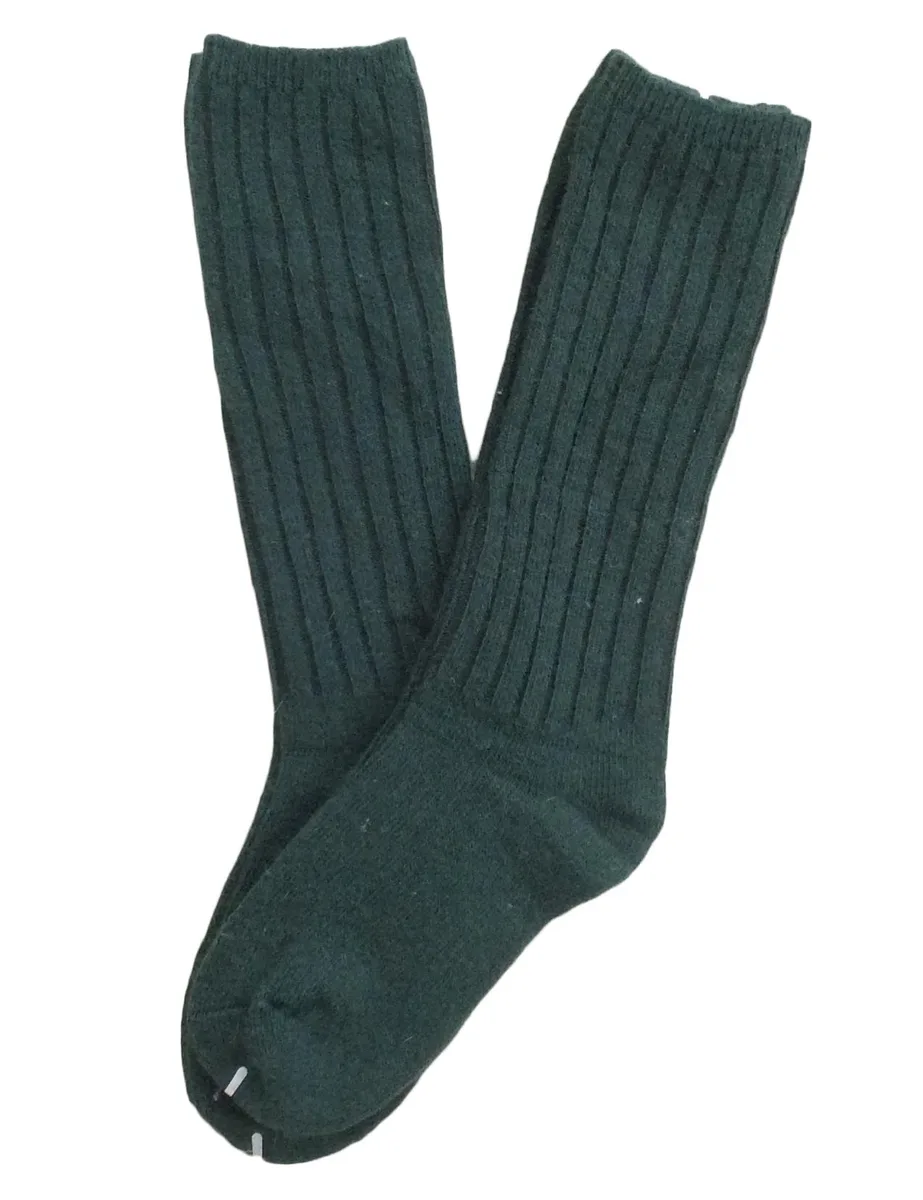 A pair of green knee-high wool socks for children aged 0 to 2 years