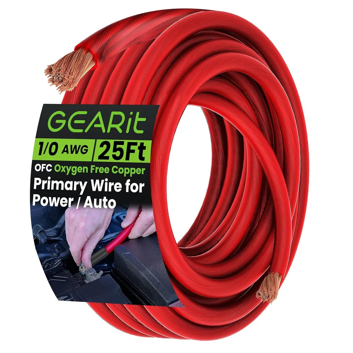 WUQ WUQ 1/0 Gauge OFC Power Ground Wire 25ft Red Translucent car electronics accessory — product photo
