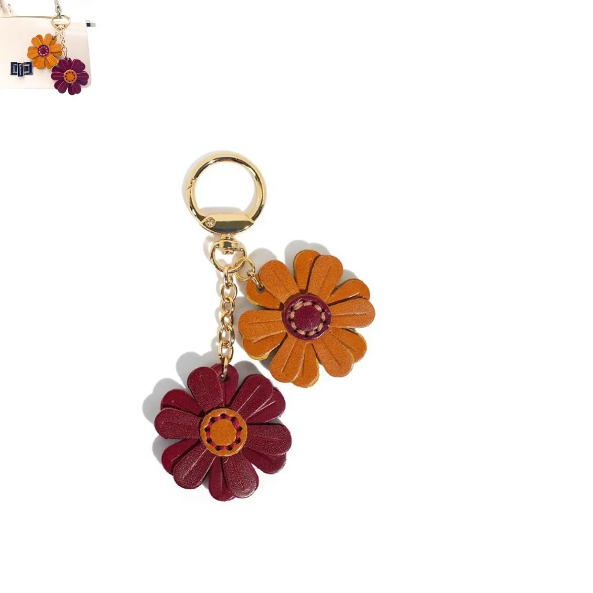 Viator Gear YH 171 Leather Flower Keychain Orange Rose Red — product photo