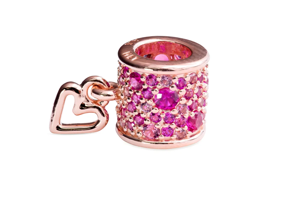 PANDORA PANDORA Pave Freehand Heart Barrel Charm 14k rose gold-plated silver tone — product photo