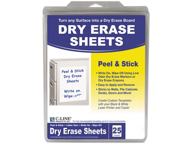 C-Line C-Line 57911 Self-Stick Dry Erase Sheets White 25/BX — foto del producto