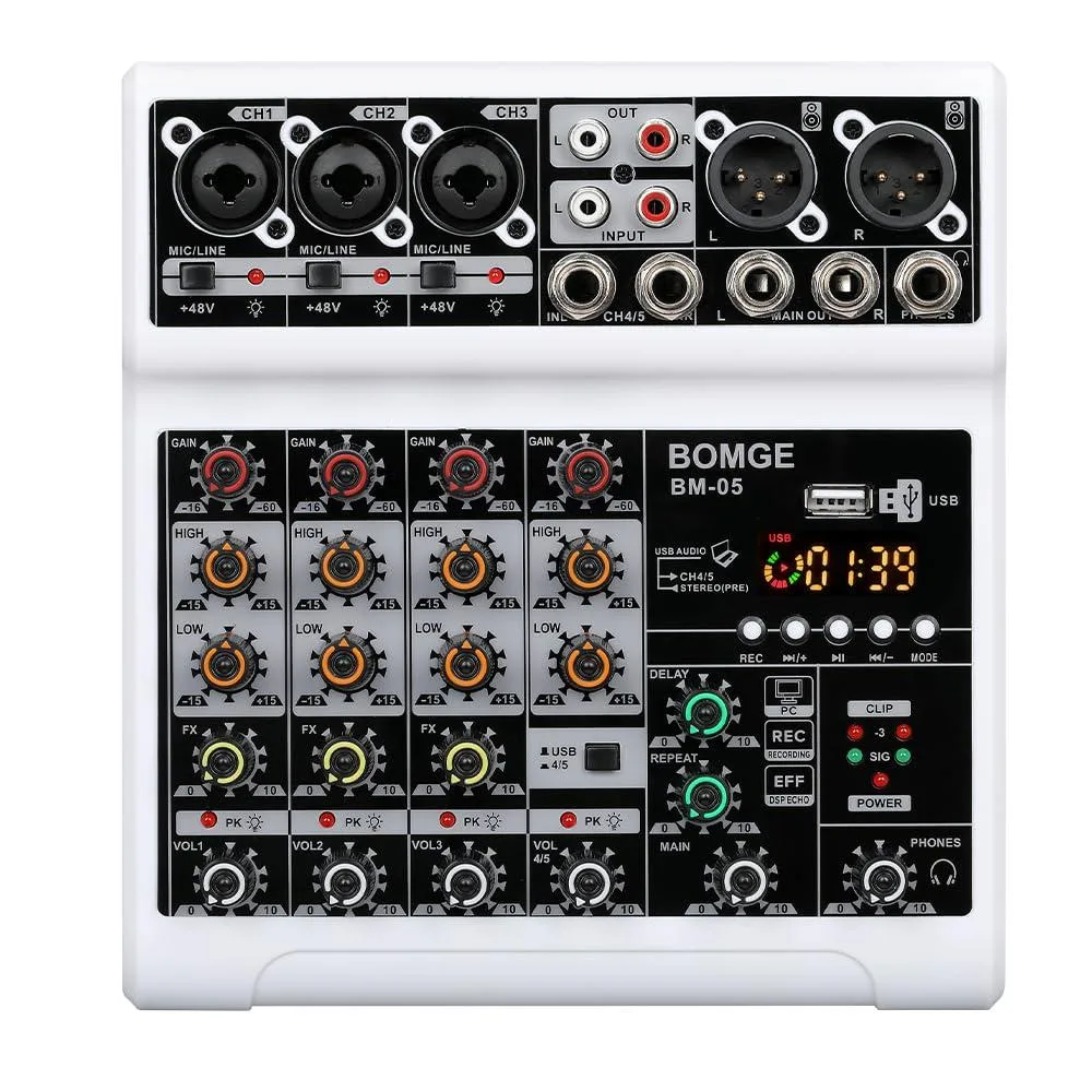  BOMGE BM-05-W 5-channel DJ mixer 48V phantom 99 DSP Bluetooth USB — product photo