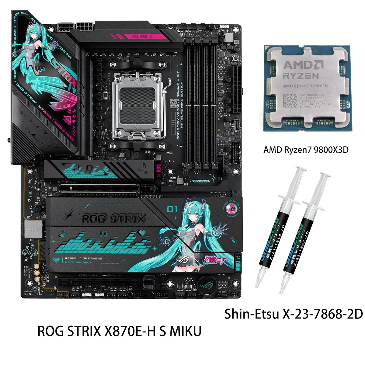 ASUS ASUS ROG STRIX X870E-H S MIKU AMD motherboard &amp; Ryzen 7 9800X3D CPU Combo — product photo