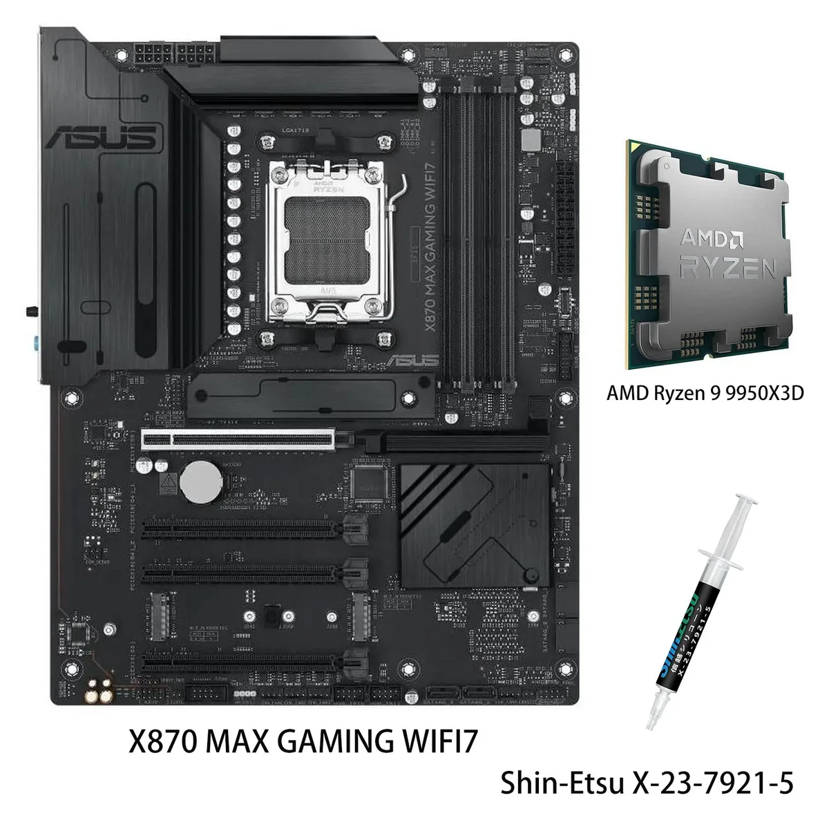 ASUS ASUS X870 MAX GAMING WIFI7 AMD motherboard &amp; Ryzen 9 9950X3D CPU combo — product photo