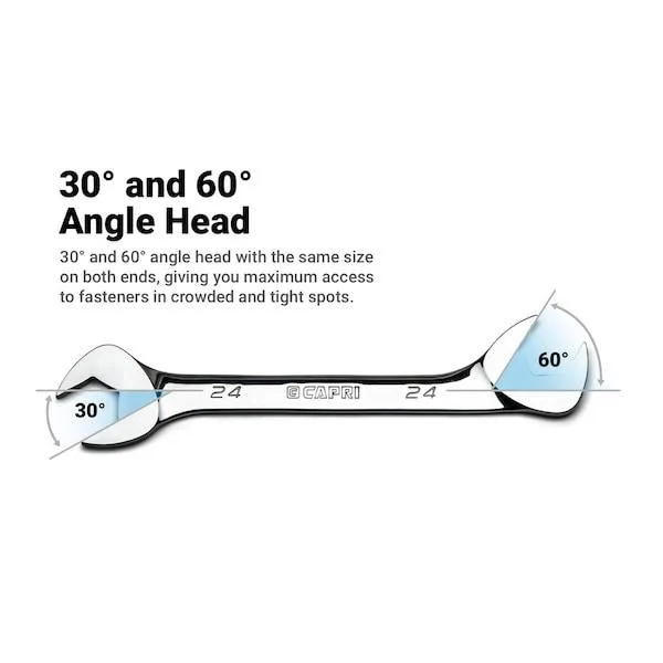 7mm angle open-end wrench with 30 and 60 degree heads, chrome finish
