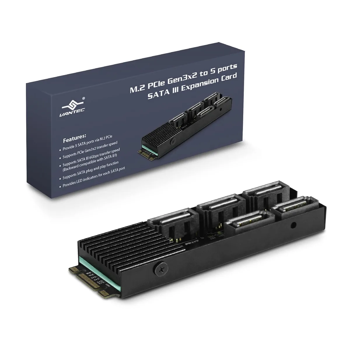 Vantec Vantec UGT-M2670 M.2 PCIe Gen3x2 B+M Key to 5 Ports SATA III Expansion Card — product photo