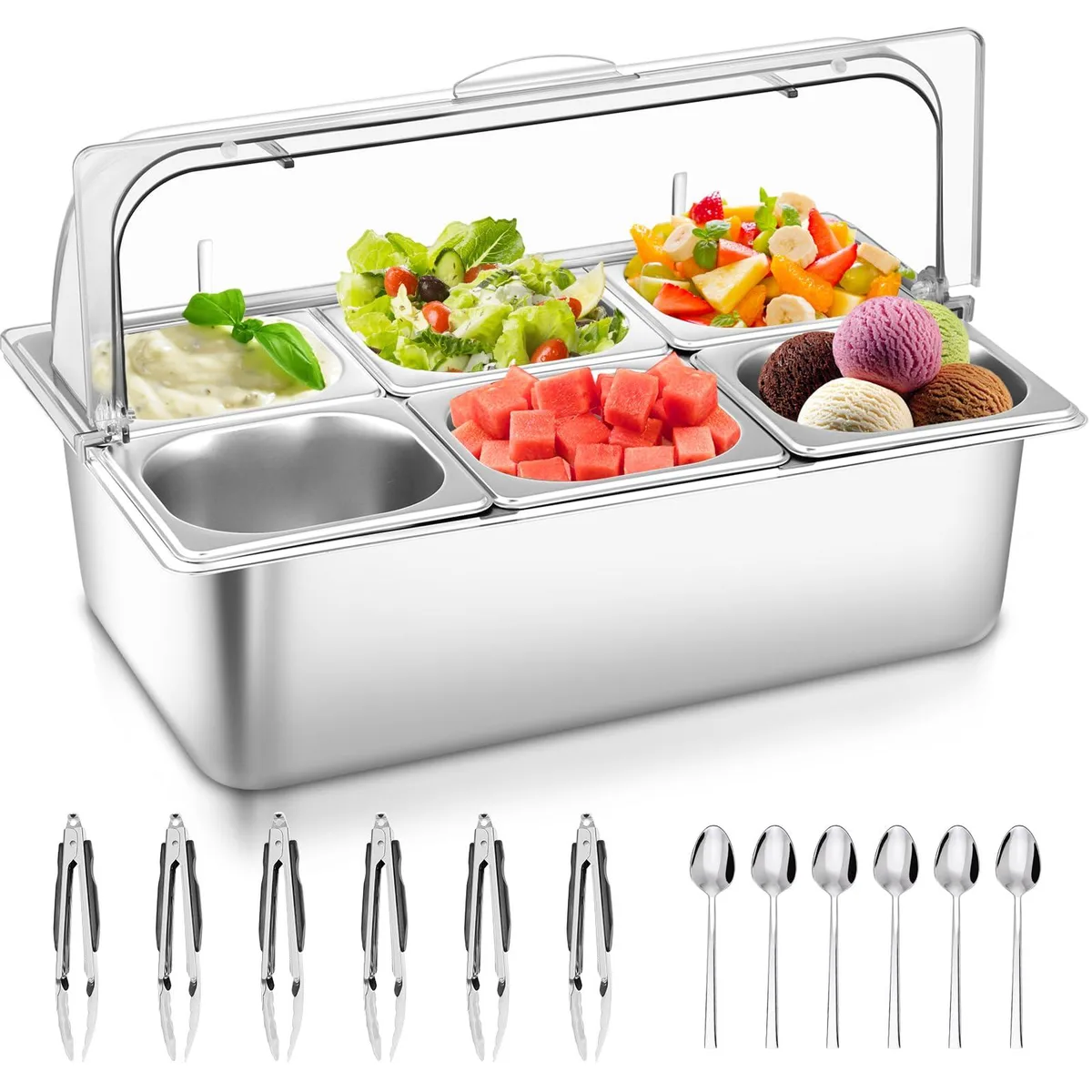 DNBeffulgent DNBeffulgent 6-Compartment Stainless Steel Serving Tray 20.8x13x13 in — product photo