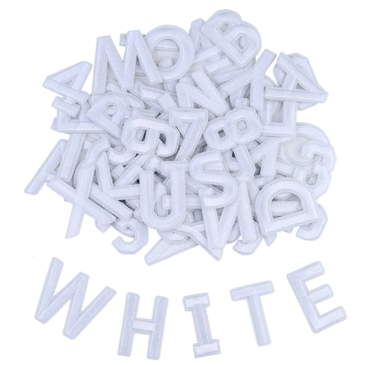  SIBORUI Art Deco Iron-On Letter &amp; Number Patches 72pc White — product photo