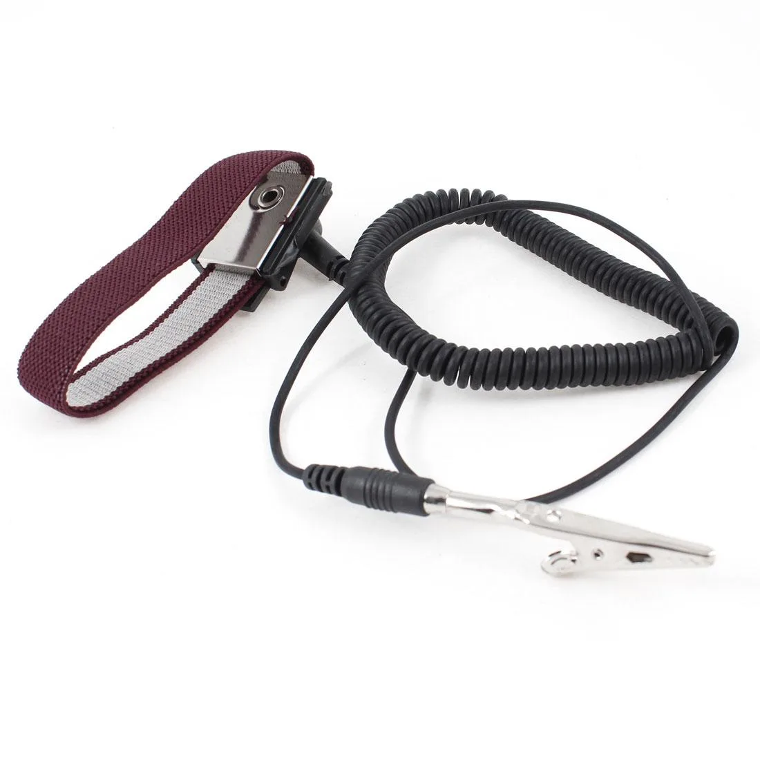 Adjustable ESD wrist strap with 55cm coiled cable and alligator clip