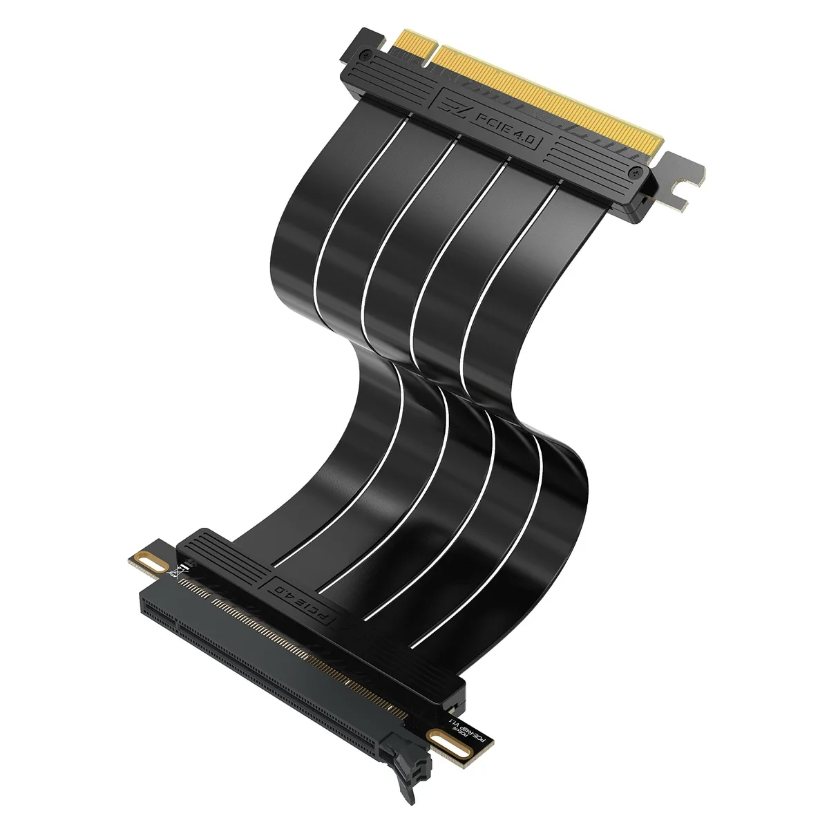 Flat 20 cm PCIe 4.0 x16 riser cable with straight connector