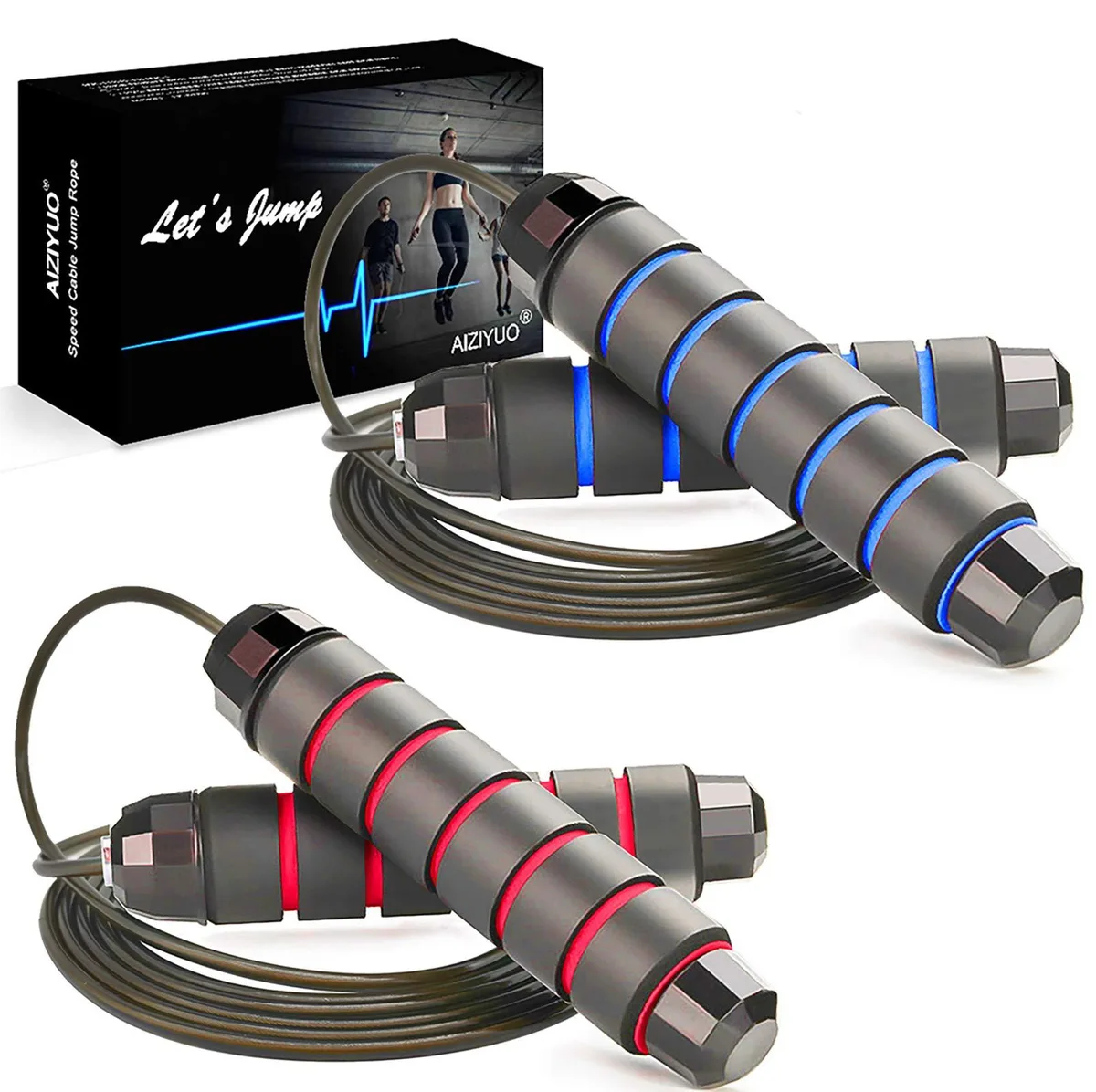 AIZIYUO Adjustable Jump Rope 2 Pack Ball Bearings 108 Inches — product photo