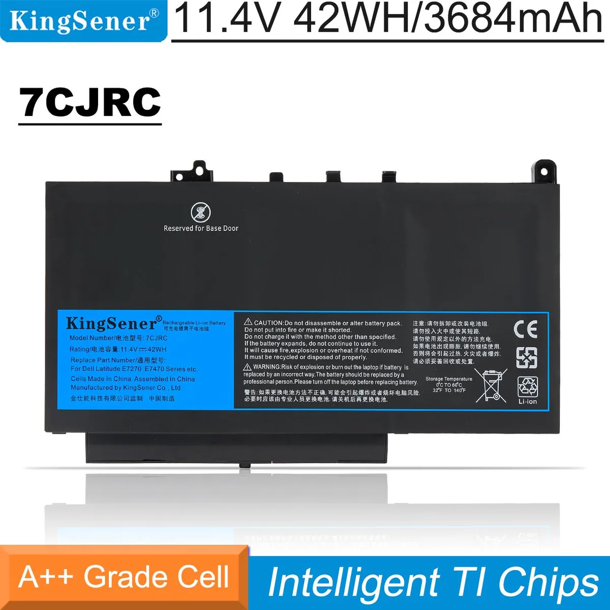 KingSener KingSener 7CJRC 11.4V 42WH laptop battery for Dell Latitude E7270 E7470 — product photo