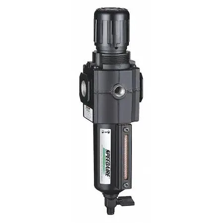 Silver aluminium filter-regulator with metal bowl sight gauge and black adjustment knob