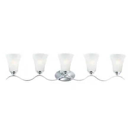Polished chrome 5-light vanity bar with frosted glass shades, 41 inches wide