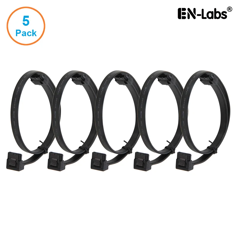 EN-Labs EN-Labs 5PKSATAIII45CMBK90 5 Pack SATA III Data Cable 18 inch 90 Degree Locking Latch Black — product photo