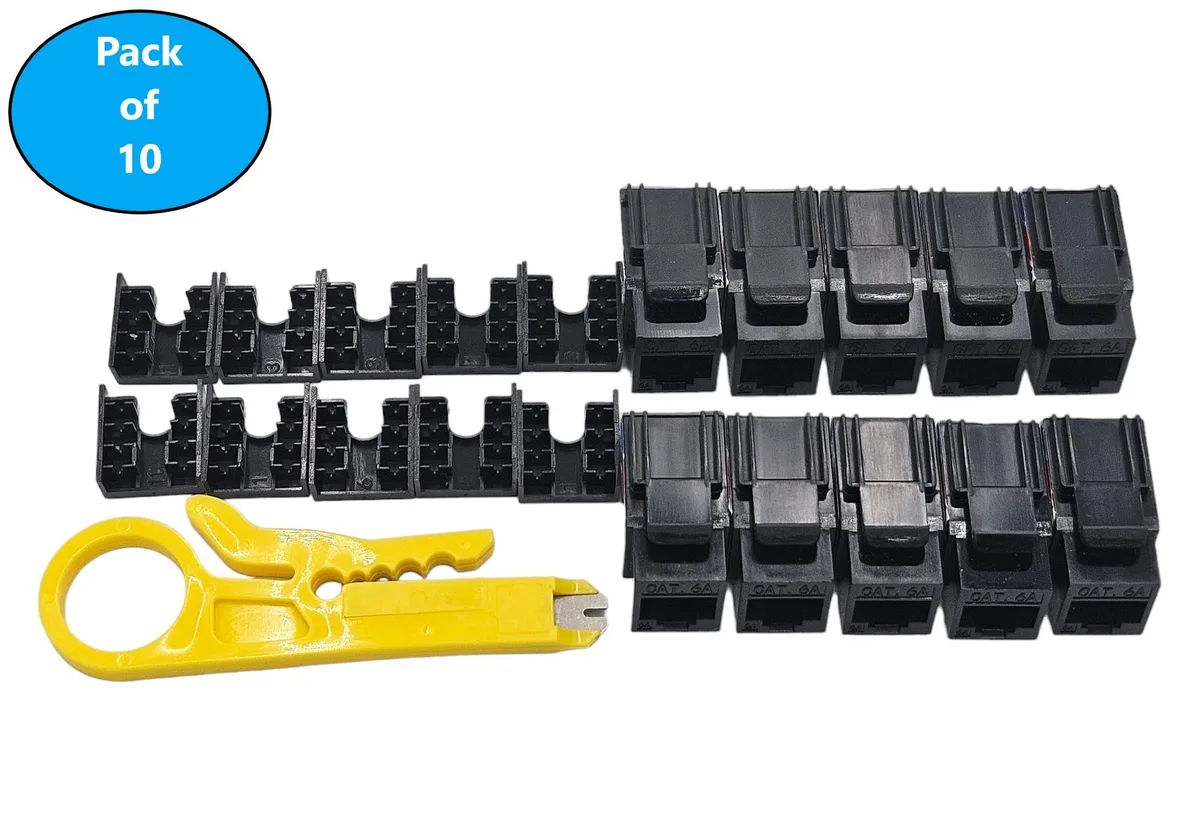 Micro Connectors Micro Connectors CAT6A Unshielded Punch Down Keystone Jack with Tool Black 10-Pack — product photo